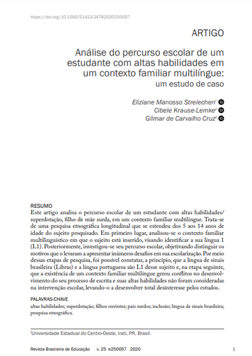 Análise do percurso escolar de um estudante com altas habilidades em um contexto familiar multilíngue: um estudo de caso