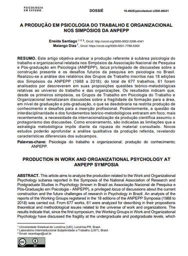 A PRODUÇÃO EM PSICOLOGIA DO TRABALHO E ORGANIZACIONAL NOS SIMPÓSIOS DA ANPEPP