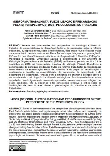 (DE)FORMA TRABALHISTA: FLEXIBILIZAÇÃO E PRECARIZAÇÃO PELA(S) PERSPECTIVA(S) DA(S) PSICOLOGIA(S) DO TRABALHO