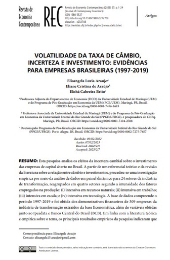 VOLATILIDADE DA TAXA DE CÂMBIO, INCERTEZA E INVESTIMENTO: EVIDÊNCIAS PARA EMPRESAS BRASILEIRAS (1997-2019)