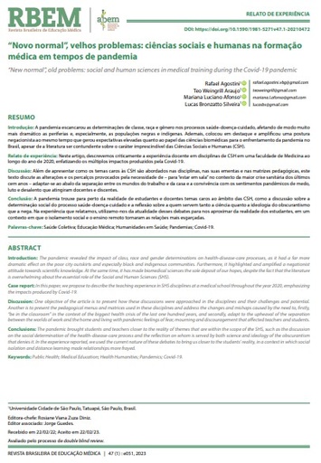 “Novo normal”, velhos problemas: ciências sociais e humanas na formação médica em tempos de pandemia