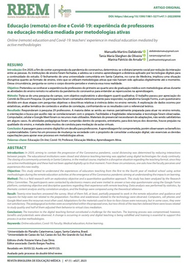 Educação (remota) on-line e Covid-19: experiência de professores na educação médica mediada por metodologias ativas