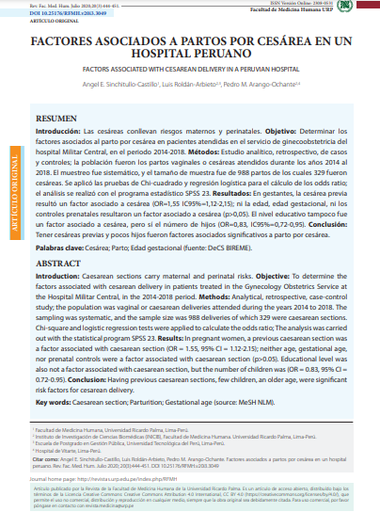 Factores asociados a partos por césarea en un hospital peruano