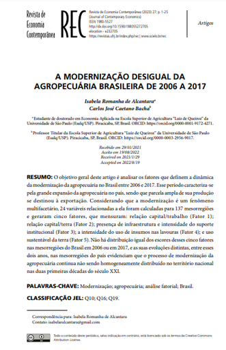 A MODERNIZAÇÃO DESIGUAL DA AGROPECUÁRIA BRASILEIRA DE 2006 A 2017