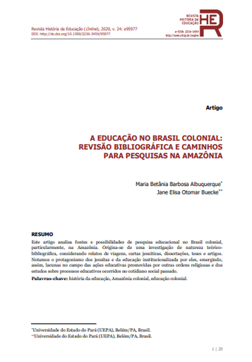 A EDUCAÇÃO NO BRASIL COLONIAL: REVISÃO BIBLIOGRÁFICA E CAMINHOS PARA PESQUISAS NA AMAZÔNIA