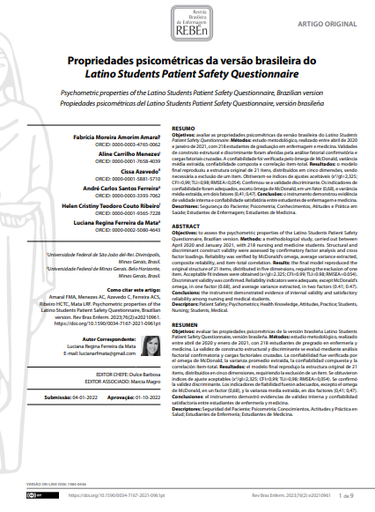 Psychometric properties of the Latino Students Patient Safety Questionnaire, Brazilian version