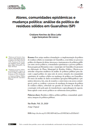 Actors, epistemic communities and policy change: analysis of the solid waste policy in Guarulhos (SP)