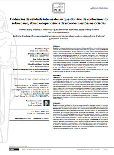 Internal validity evidence of a knowledge questionnaire on alcohol use, abuse and dependence and associated questions