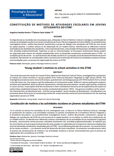 CONSTITUIÇÃO DE MOTIVOS ÀS ATIVIDADES ESCOLARES EM JOVENS ESTUDANTES DO ETIM