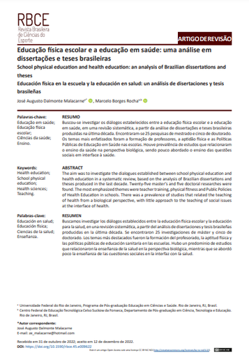 Educação física escolar e a educação em saúde: uma análise em dissertações e teses brasileiras