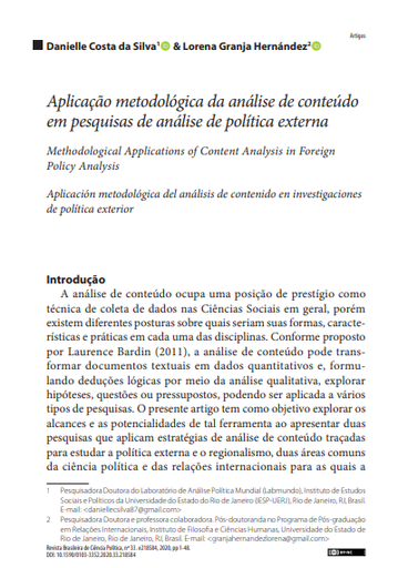 Aplicação metodológica da análise de conteúdo em pesquisas de análise de política externa
