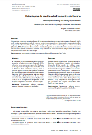 Heterotopias da escrita e deslocamentos do literário