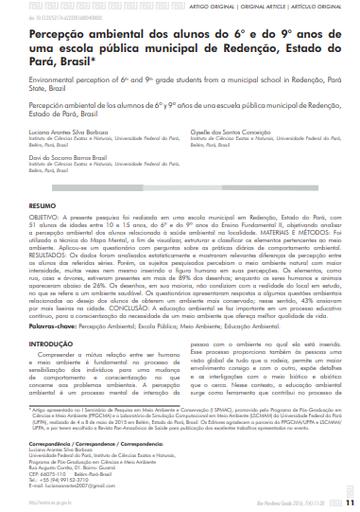 Percepção ambiental dos alunos do 6° e do 9° anos de uma escola pública municipal de Redenção, Estado do Pará, Brasil