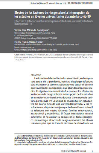 Efectos de los factores de riesgo sobre la interrupción de los estudios
