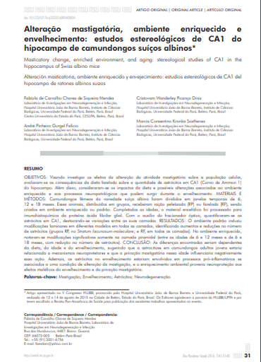 Alteração mastigatória, ambiente enriquecido e envelhecimento: estudos estereológicos de CA1 do hipocampo de camundongos suíços albinos