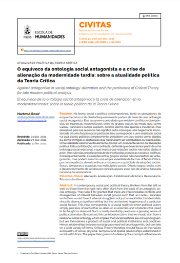 O equívoco da ontologia social antagonista e a crise de alienação da modernidade tardia: sobre a atualidade política da Teoria Crítica