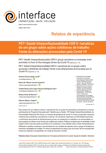 PET–Saúde Interprofissionalidade CER II: narrativas de um grupo sobre ações cotidianas de trabalho frente às alterações provocadas pela Covid-19