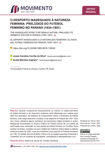 O DESPORTO INADEQUADO À NATUREZA FEMININA: Prelúdios do Futebol feminino no Paraná (1934-1951)