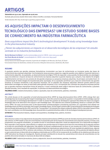 DOES ACQUISITIONS IMPACT THE FIRM’S TECHNOLOGICAL DEVELOPMENT? A STUDY USING KNOWLEDGE BASE IN THE PHARMACEUTICAL INDUSTRY