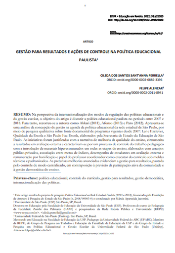 GESTÃO PARA RESULTADOS E AÇÕES DE CONTROLE NA POLÍTICA EDUCACIONAL PAULISTA
