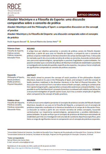 Alasdair MacIntyre e a Filosofia do Esporte: uma discussão comparativa sobre o conceito de prática