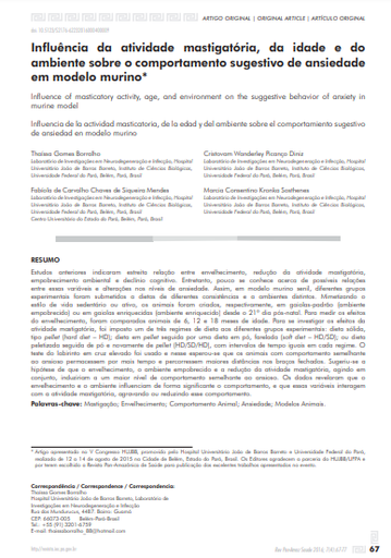 Influência da atividade mastigatória, da idade e do ambiente sobre o comportamento sugestivo de ansiedade em modelo murino