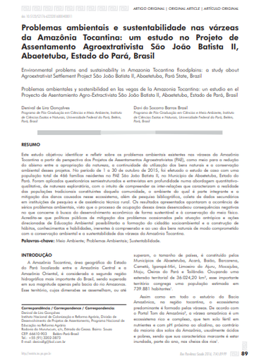 Problemas ambientais e sustentabilidade nas várzeas da Amazônia Tocantina: um estudo no Projeto de Assentamento Agroextrativista São João Batista II, Abaetetuba, Estado do Pará, Brasil
