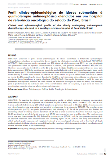 Perfil clínico-epidemiológico de idosos submetidos à quimioterapia antineoplásica atendidos em um hospital de referência oncológica do estado do Pará, Brasil