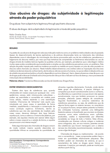 Uso abusivo de drogas: da subjetividade à legitimação através do poder psiquiátrico