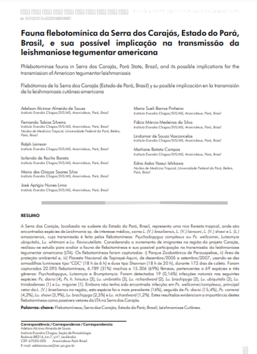Fauna flebotomínica da Serra dos Carajás, Estado do Pará, Brasil, e sua possível implicação na transmissão da leishmaniose tegumentar americana