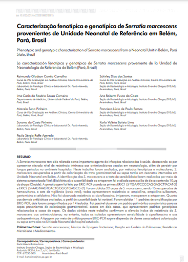 Caracterização fenotípica e genotípica de Serratia marcescens provenientes de Unidade Neonatal de Referência em Belém, Pará, Brasil