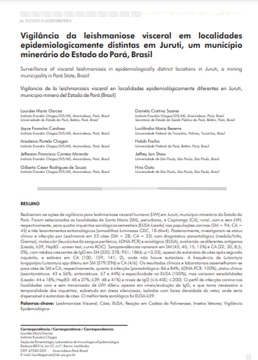 Vigilância da leishmaniose visceral em localidades epidemiologicamente distintas em Juruti, um município minerário do Estado do Pará, Brasil