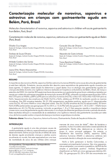 Caracterização molecular de norovírus, sapovírus e astrovírus em crianças com gastroenterite aguda em Belém, Pará, Brasil