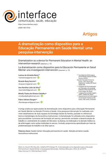 A dramatização como dispositivo para a Educação Permanente em Saúde Mental: uma pesquisa-intervenção