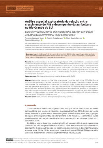 Análise espacial exploratória da relação entre crescimento do PIB e desempenho da agricultura no Rio Grande do Sul