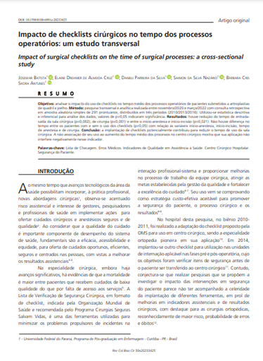 Impact of surgical checklists on the time of surgical processes: a cross-sectional study