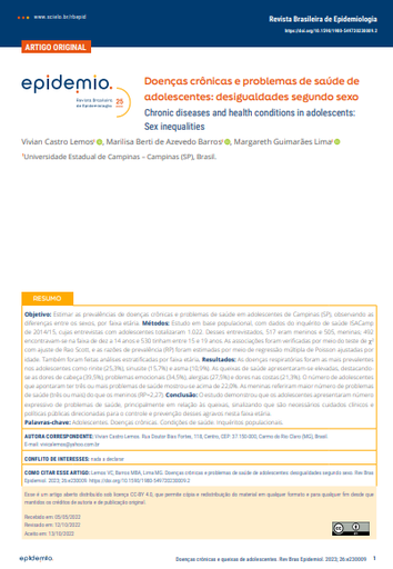 Doenças crônicas e problemas de saúde de adolescentes: desigualdades segundo sexo