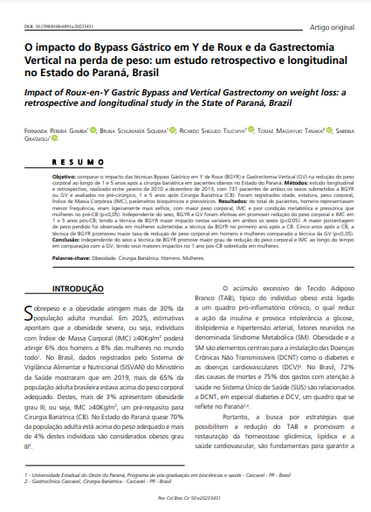 Impact of Roux-en-Y Gastric Bypass and Vertical Gastrectomy on weight loss: a retrospective and longitudinal study in the State of Paraná, Brazil