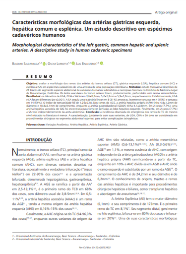 Morphological characteristics of the left gastric, common hepatic and splenic arteries. A descriptive study in human cadaveric specimens