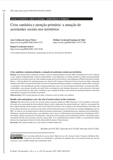 Crise sanitária e atenção primária: a atuação de assistentes sociais nos territórios