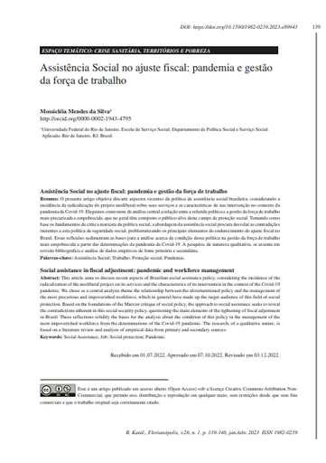 Assistência Social no ajuste fiscal: pandemia e gestão da força de trabalho