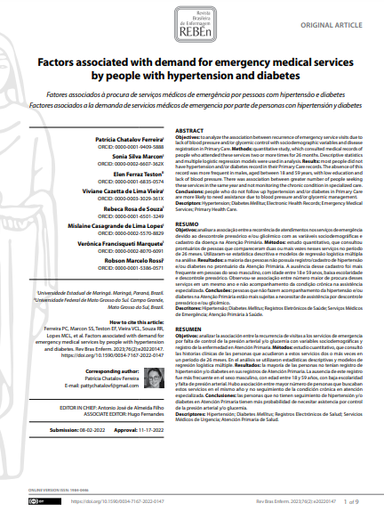 Factors associated with demand for emergency medical services by people with hypertension and diabetes