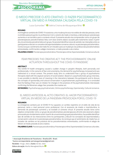 O MEDO PRECEDE O ATO CRIATIVO: O FAZER PSICODRAMÁTICO VIRTUAL EM MEIO À PANDEMIA CAUSADA PELA COVID-19