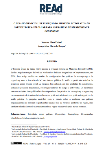 O DESAFIO MUNICIPAL DE INSERÇÃO DA MEDICINA INTEGRATIVA NA SAÚDE PÚBLICA: UM OLHAR PARA AS PRÁTICAS DE STRATEGIZING E ORGANIZING