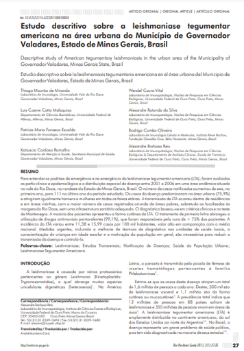 Estudo descritivo sobre a leishmaniose tegumentar americana na área urbana do Município de Governador Valadares, Estado de Minas Gerais, Brasil