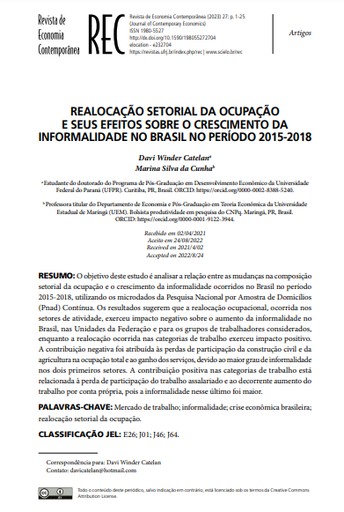 REALOCAÇÃO SETORIAL DA OCUPAÇÃO E SEUS EFEITOS SOBRE O CRESCIMENTO DA INFORMALIDADE NO BRASIL NO PERÍODO 2015-2018