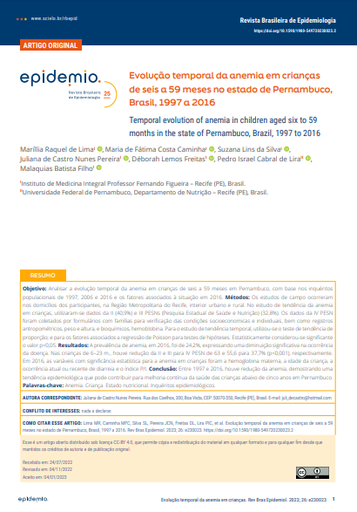 Evolução temporal da anemia em crianças de seis a 59 meses no estado de Pernambuco, Brasil, 1997 a 2016