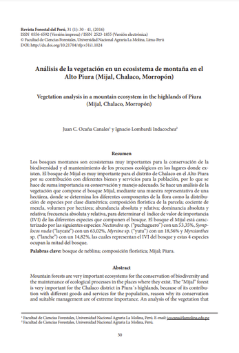 Análisis de la vegetación en un ecosistema de montaña en el Alto Piura (Mijal, Chalaco, Morropón)