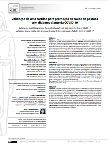 Validity of a booklet to promote the health of people with diabetes in the face of COVID-19