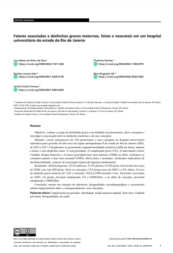 Factors associated with severe maternal, fetuses and neonates’ outcomes in a university hospital in Rio de Janeiro State